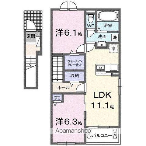 スカイハイツK D(2LDK/2階)の間取り写真