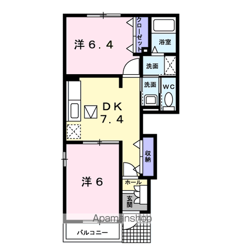 フォルシュⅡ(2DK/1階)の間取り写真
