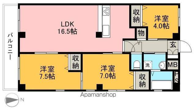 ヴュー鏡川(3LDK/4階)の間取り写真