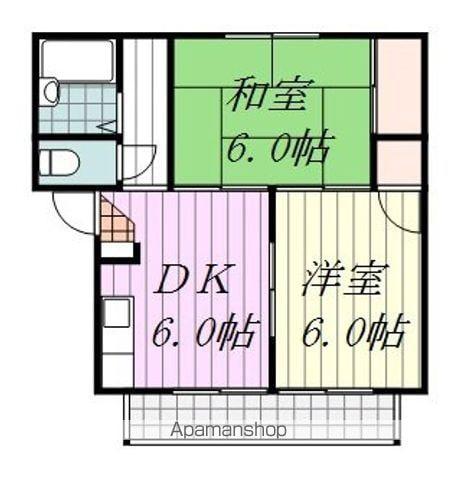 石手リバーハイツB棟(2DK/2階)の間取り写真