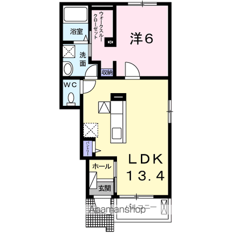オルテンシアⅡ(1LDK/1階)の間取り写真