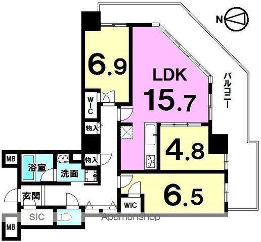 RYUX TOWER THE ウエスト(3LDK/22階)の間取り写真