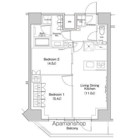 ザ・パークハビオ中野富士見町ガーデン(2LDK/14階)の間取り写真