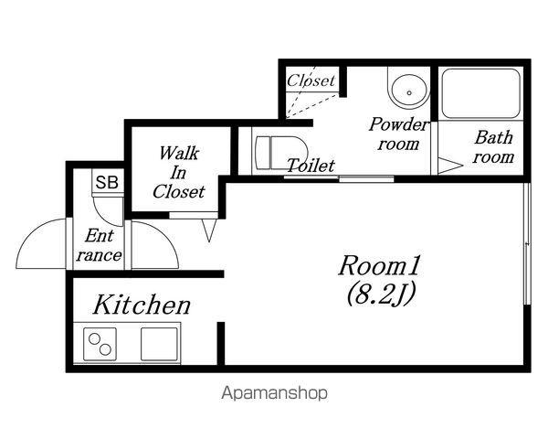 RUSH(1K/1階)の間取り写真