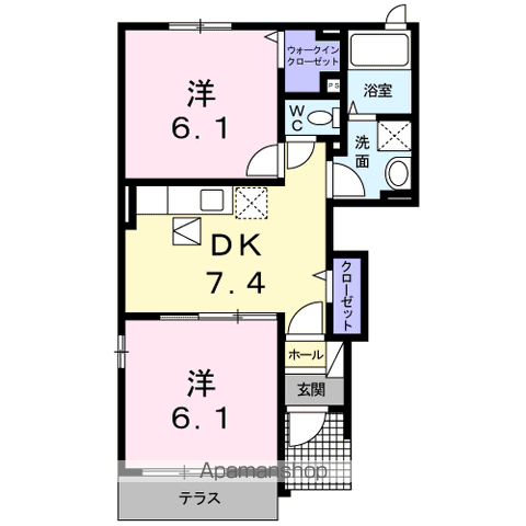 アドニードⅢ(2DK/1階)の間取り写真