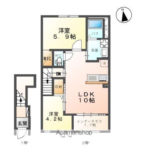 富久山久保田古担アパート(2LDK/2階)の間取り写真
