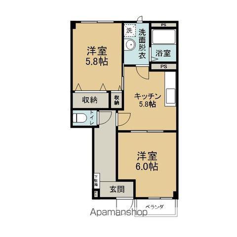 BETTER Я 浜田 B(2K/1階)の間取り写真