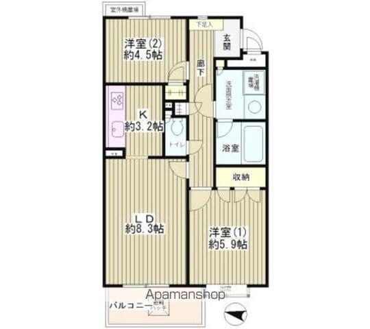 フラット浜田山(2DK/3階)の間取り写真