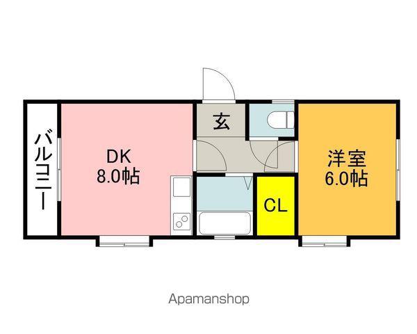 平原オークマンション(1DK/1階)の間取り写真