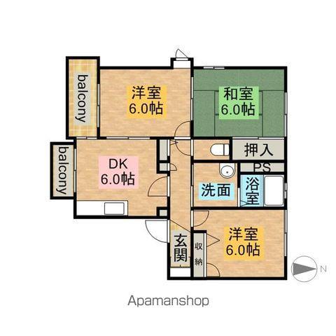 シャルムアイノヤA棟(3DK/1階)の間取り写真