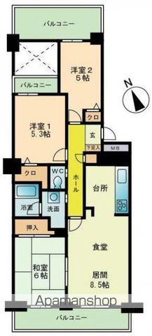 のむら貝塚ガーデンシティ六番館(3LDK/2階)の間取り写真