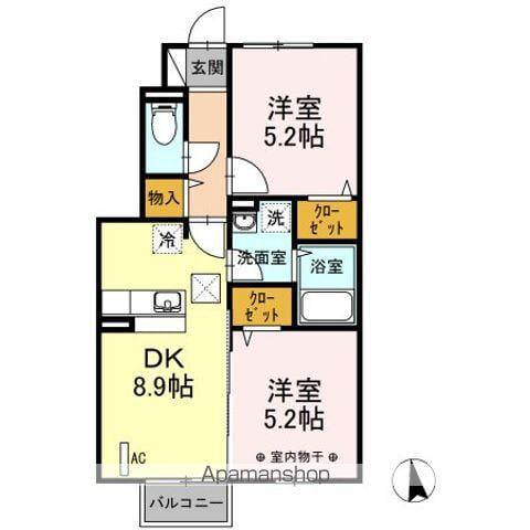 ウィル B(2DK/1階)の間取り写真