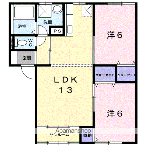 キーウエストA棟(2LDK/2階)の間取り写真