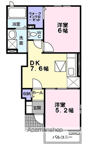 ロマンシェールB(2DK/1階)の間取り写真