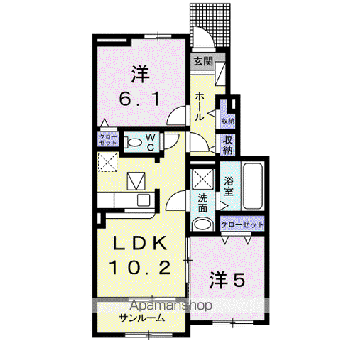 ヴィラドゥースⅠ(2LDK/1階)の間取り写真