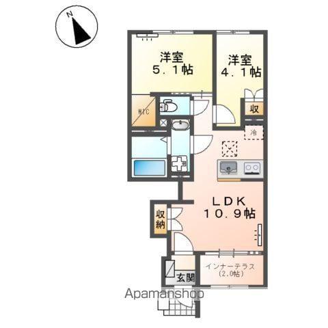 新発田市諏訪町アパート(2LDK/1階)の間取り写真