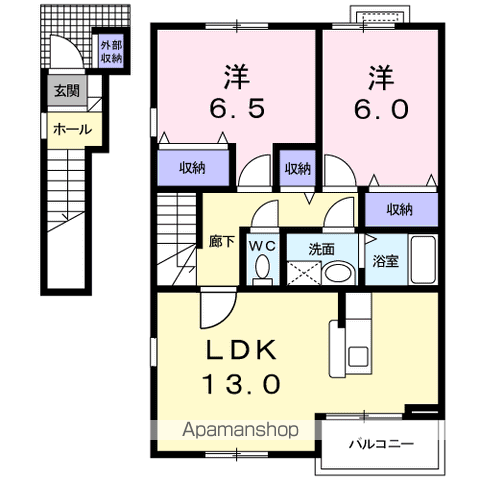 ボム・コリーヌⅣ(2LDK/2階)の間取り写真