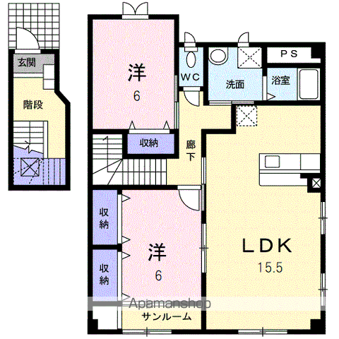 サン・スクエア(2LDK/2階)の間取り写真