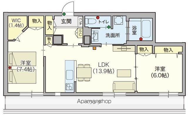 ヘーベルVILLAGE 西船橋駅前 パティオメープル(2LDK/5階)の間取り写真