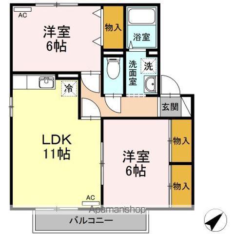 プリムローズⅢC棟(2LDK/1階)の間取り写真