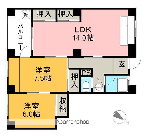 コーポ朝日Ⅷ(2LDK/1階)の間取り写真