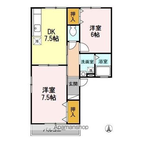 ゾンネ蓮台A棟(2DK/2階)の間取り写真