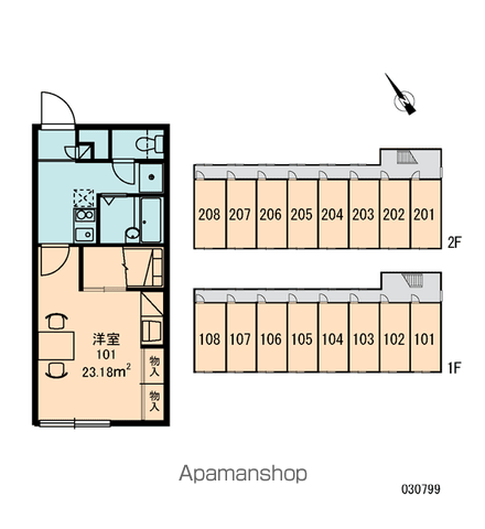 レオパレスクローバー(1K/1階)の間取り写真