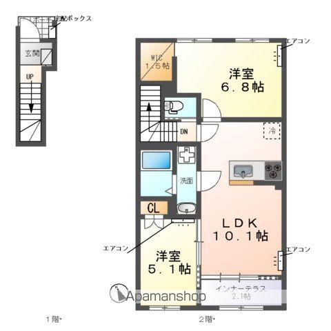 野田市なみき3丁目アパート(2LDK/2階)の間取り写真