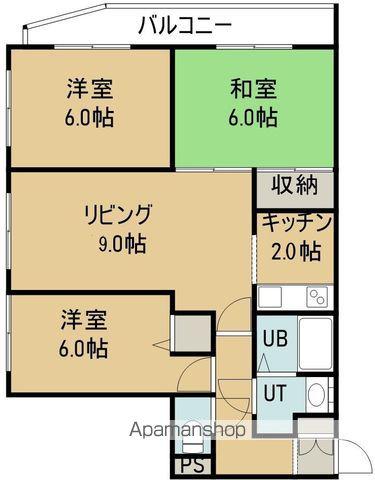 ロクゴーリーブル五稜郭(3LDK/4階)の間取り写真