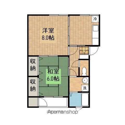 ドルフィンハウス(2DK/1階)の間取り写真