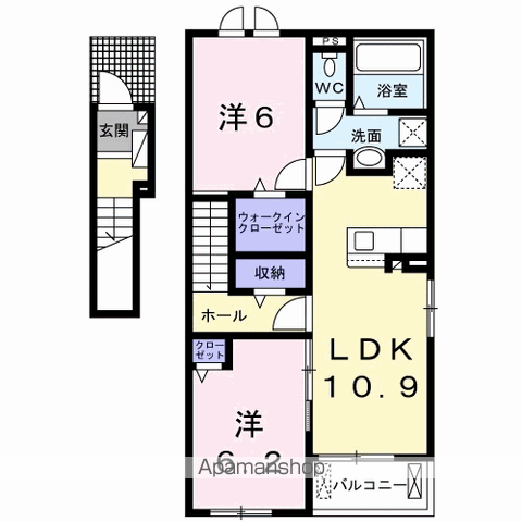 デュオブライト Ⅱ(2LDK/2階)の間取り写真