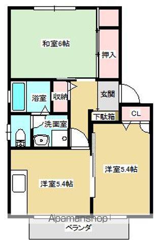 ミモザコーポ(2K/1階)の間取り写真