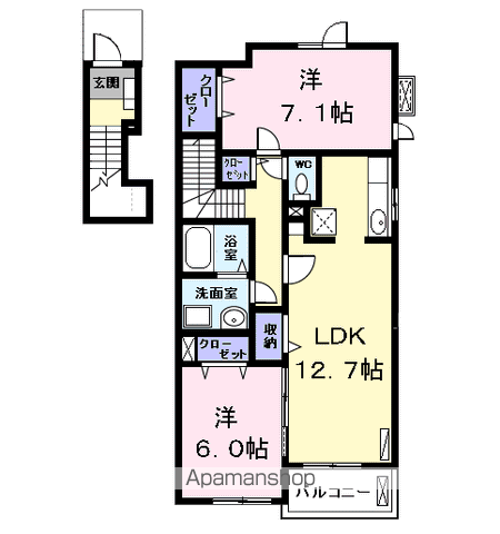 インプレス高杉Ⅰ(2LDK/2階)の間取り写真