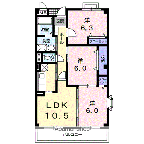 プラティーヌ パレ 弐番館(3LDK/2階)の間取り写真