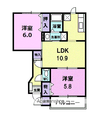メゾンドソレイユⅠ(2LDK/1階)の間取り写真