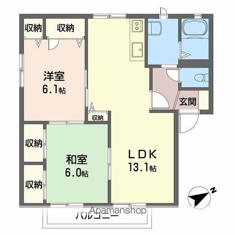 レインボーハイツB棟(2LDK/1階)の間取り写真