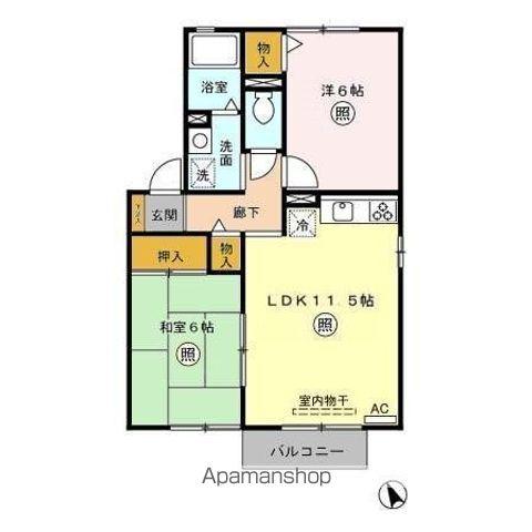 セジュール花見東I(2LDK/1階)の間取り写真