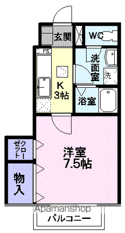リトルマーシュⅠ(1K/1階)の間取り写真