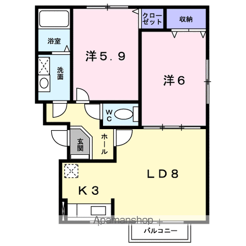 コウジィーコート2(2LDK/2階)の間取り写真