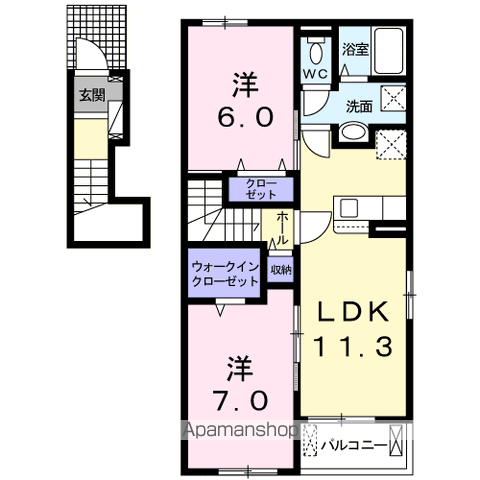 ルーベル北方Ⅰ(2LDK/2階)の間取り写真