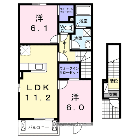 ビオトープⅠ(2LDK/2階)の間取り写真