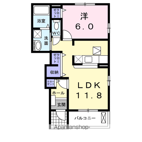 ファミールーⅡ(1LDK/1階)の間取り写真