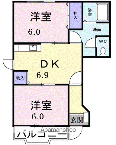 レガシーガーデンⅡ(2DK/1階)の間取り写真