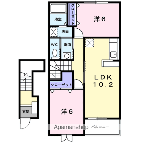 エレガントヴィラUSAA棟(2LDK/2階)の間取り写真