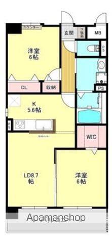 港区当知オーナールーム付マンション(2LDK/4階)の間取り写真