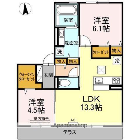 メルベーユ阿恵 B棟(2LDK/1階)の間取り写真