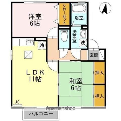 セレクト川内 B棟(2LDK/1階)の間取り写真
