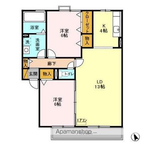 オリーブガーデンA・B・C(2LDK/2階)の間取り写真