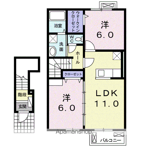 レジデンスコンフォルトⅢ(2LDK/2階)の間取り写真