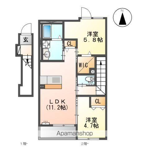 アジャートK(2LDK/2階)の間取り写真